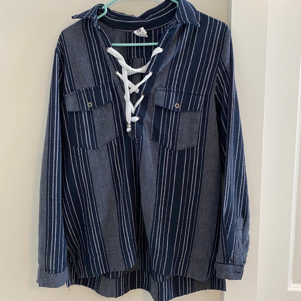 Flawless casual blue & white blouse